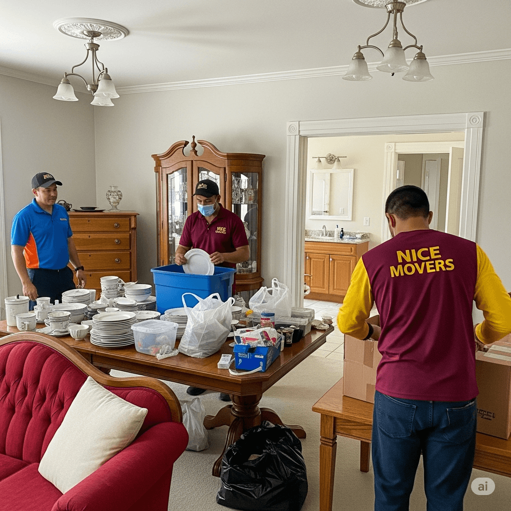 nice movers team packing home items in boxes