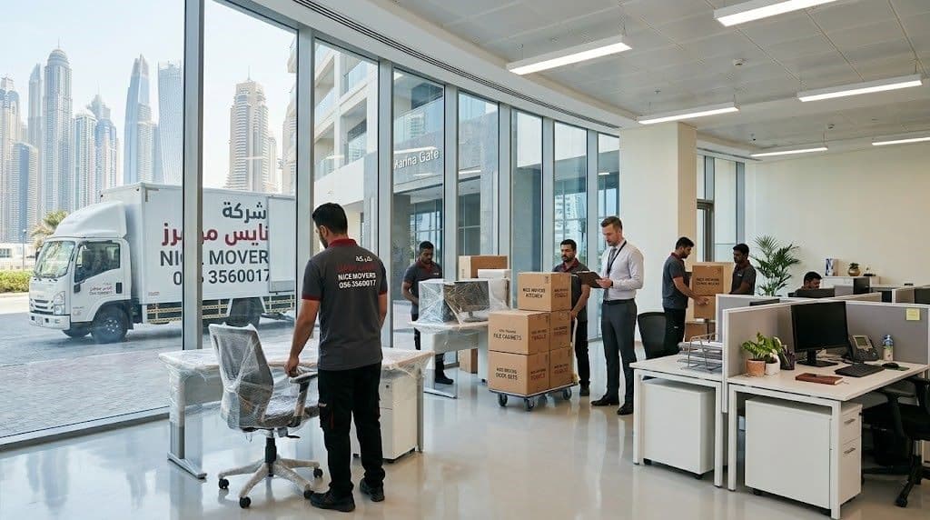 شركة نايس موفرز تقدم نقل أثاث المكاتب والشركات في دبي بسرعة وتنظيم دون تعطيل الأعمال