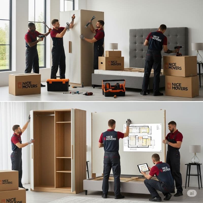 Movers in Dubai disassembling and reassembling furniture with care and precision