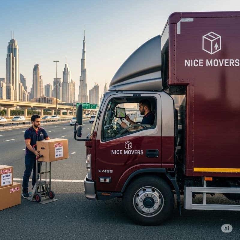 Branded moving truck in Dubai ensuring safe and reliable transport of belongings